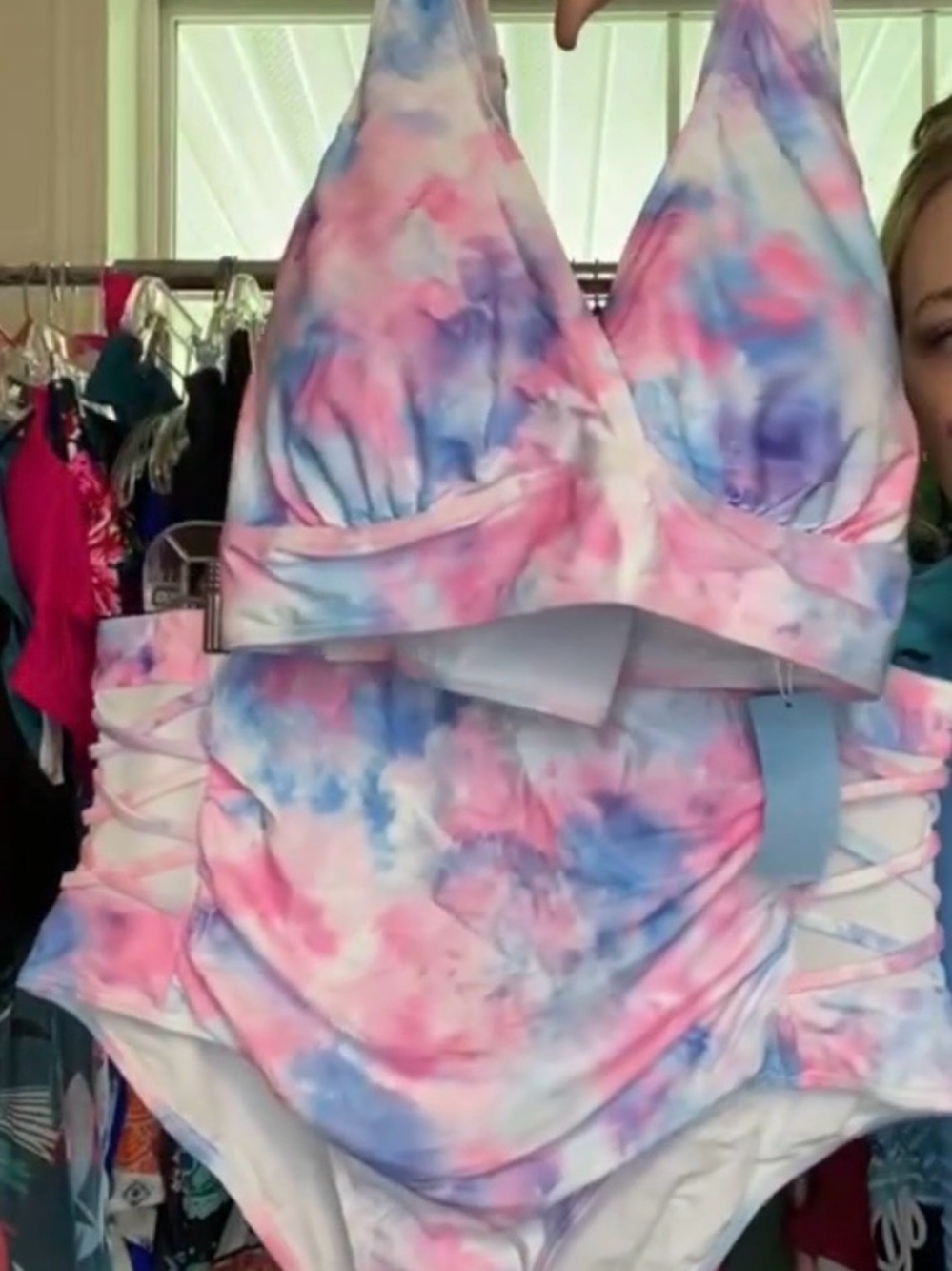 Tie-Dye Pink & Blue Two-Piece Swimsuit Set